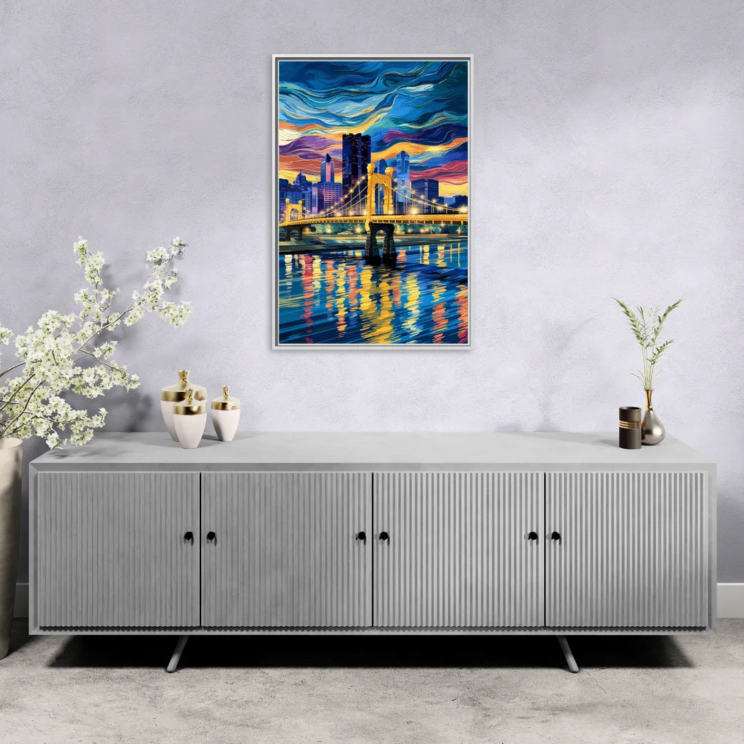 Pittsburgh Architectural Charm - Living Room White Frame Canvas