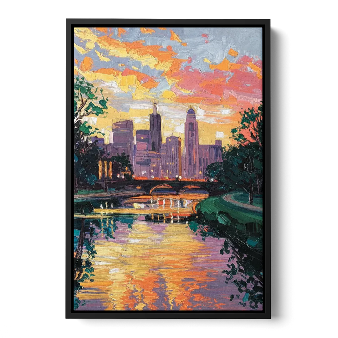 Augusta Sunset Over Skyline - Black Frame Canvas