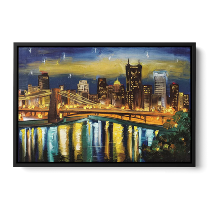 Pittsburgh Skyline With Rivers - Black Frame Canvas