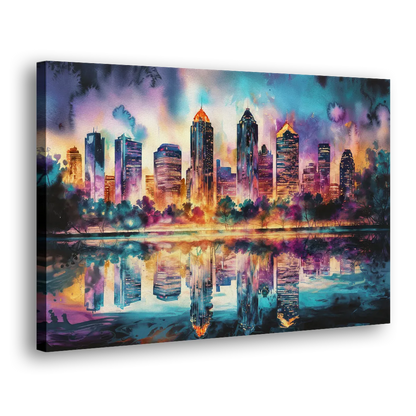 Atlanta Skyline With Reflection - Canvas Print Art Sides