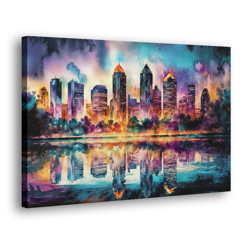 Atlanta Skyline With Reflection - Canvas Print Art Sides