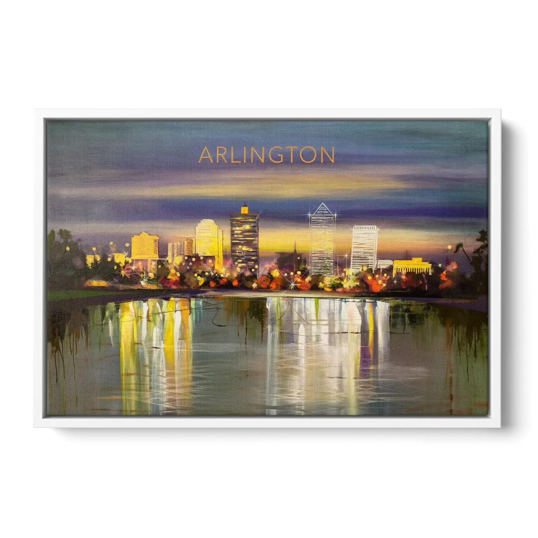 Arlington Cityscape Reflection - White Frame Canvas