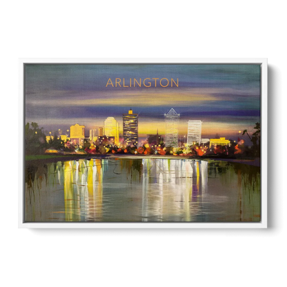 Arlington Cityscape Reflection - White Frame Canvas