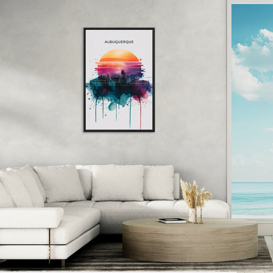 Albuquerque Skyline Sunset - Living Room Black Frame Canvas