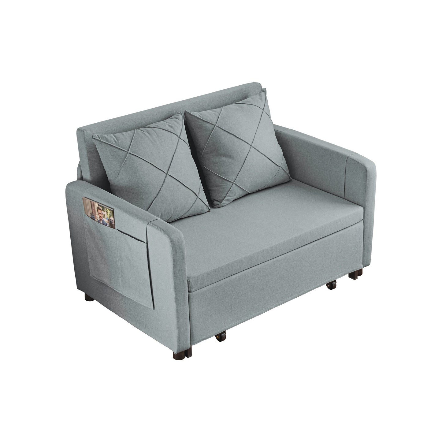 Modern 2-Seater Linen Futon Sofa Bed with Headboard – Stylish & Compact
