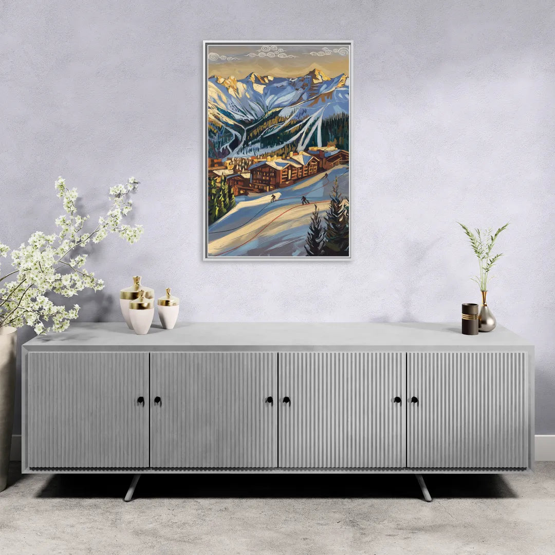 Breckenridge Ski Resort Panorama - Living Room White Frame Canvas