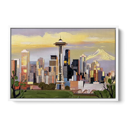 Seattle Downtown Skyline - White Frame Canvas