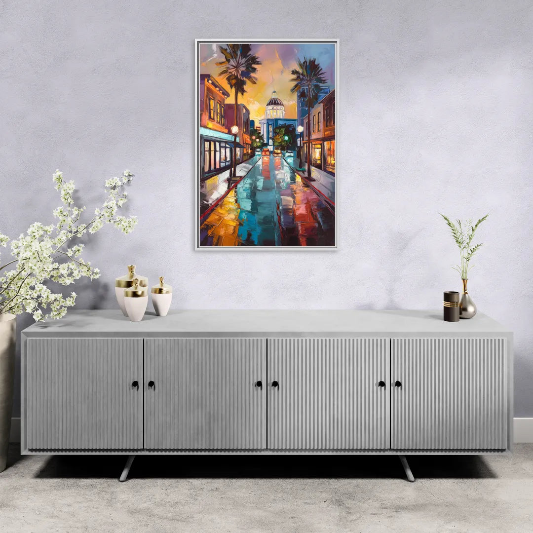 San Jose Vibrant Streets - Living Room White Frame Canvas
