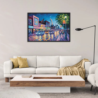 Clifton Hill Neon Lights - Living Room Black Frame Canvas