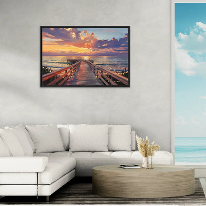 Cape May Sunset Pier - Living Room Black Frame Canvas