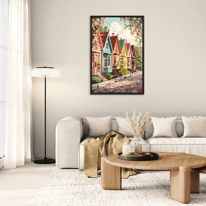 Greensboro Vibrant Neighborhoods - Living Room Black Frame Canvas