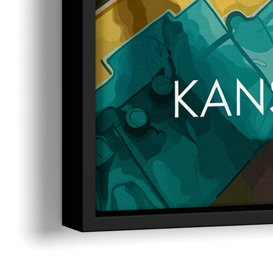 Kansas City Aerial View - Close-Up Black Frame Canvas
