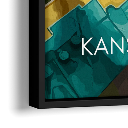 Kansas City Aerial View - Close-Up Black Frame Canvas