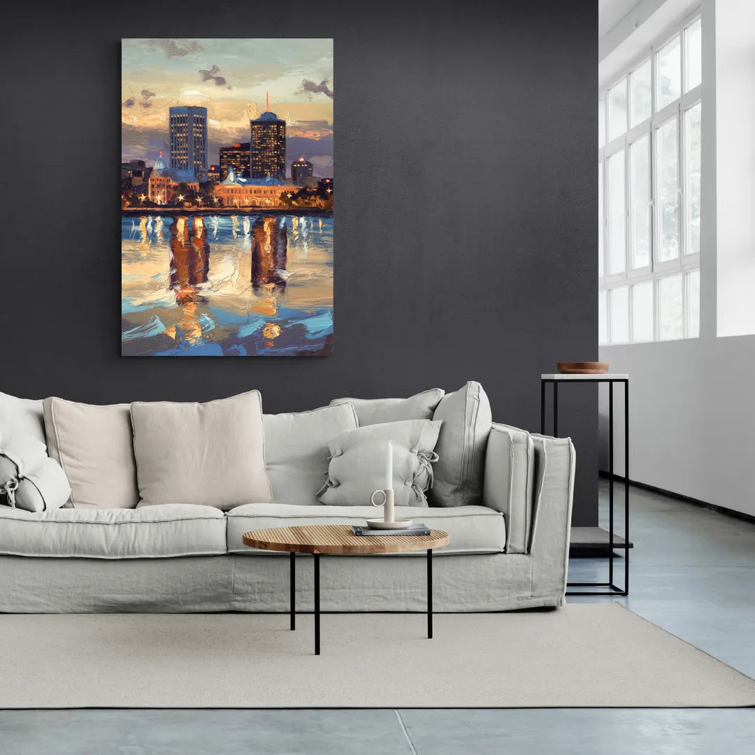 Providence Cityscape Reflection Mirror - Canvas Wall Art Living Room
