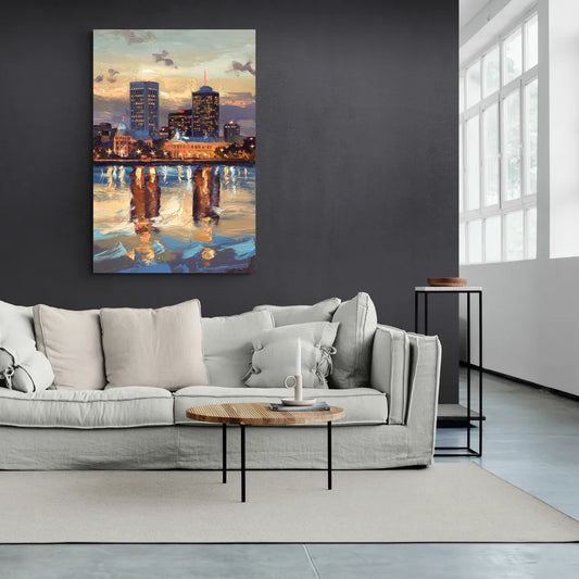 Providence Cityscape Reflection Mirror - Canvas Wall Art Living Room