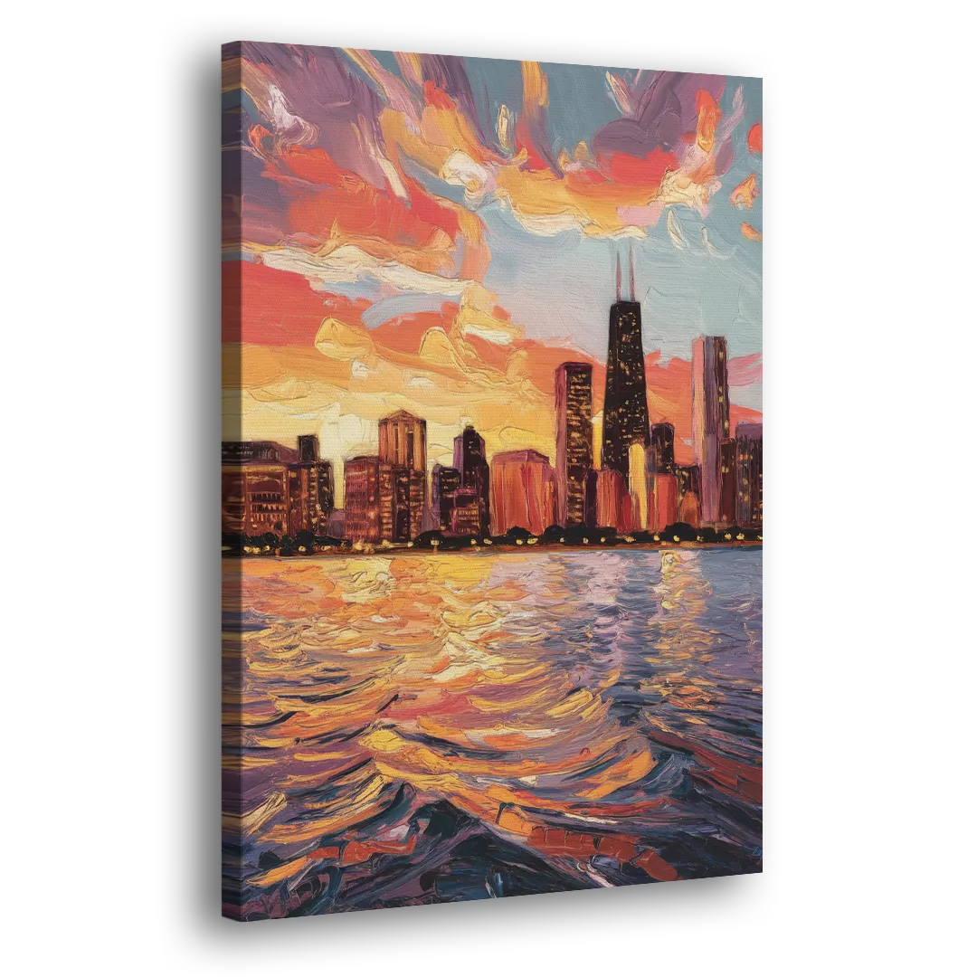 Chicago Sunset Over the Lake - Canvas Print Art Sides