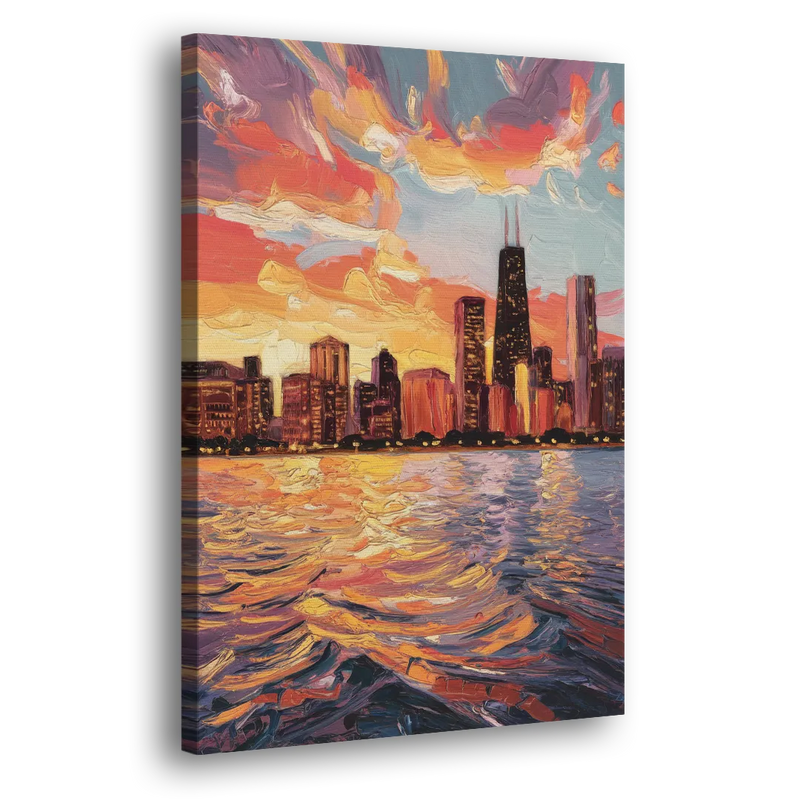 Chicago Sunset Over the Lake - Canvas Print Art Sides