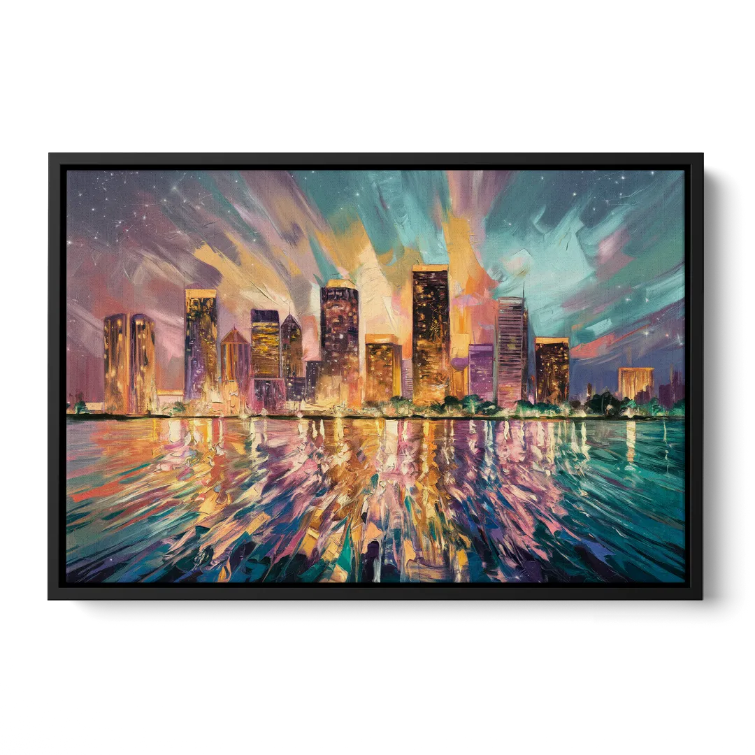 Tampa Cityscape Reflection - Black Frame Canvas