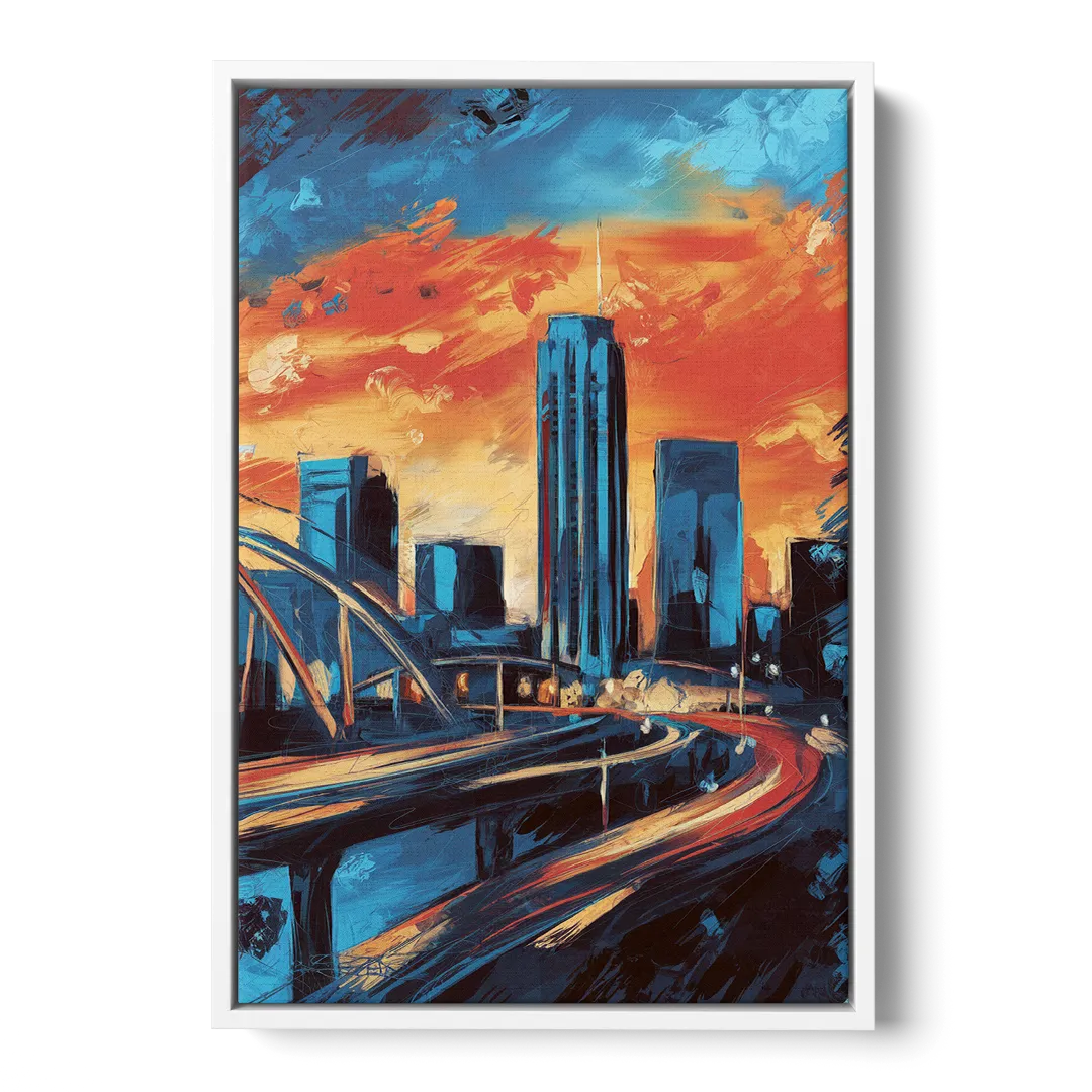 Oklahoma City Thunder Skyline - White Frame Canvas