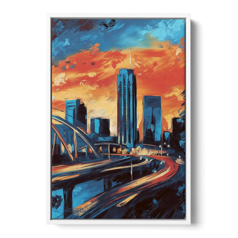 Oklahoma City Thunder Skyline - White Frame Canvas