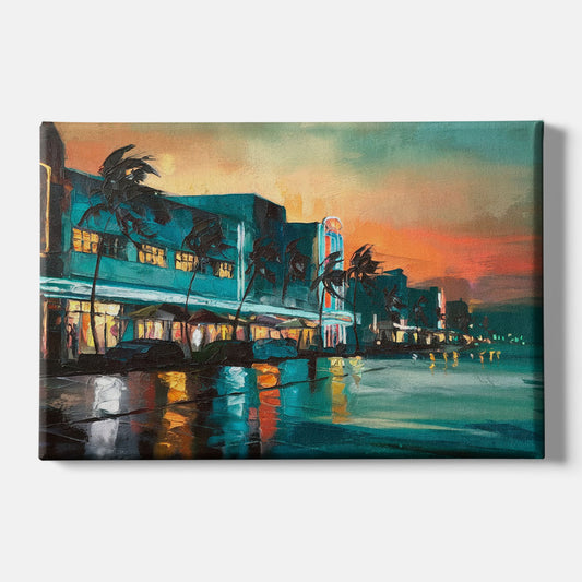 Miami Ocean Drive Lights - Canvas Wall Art