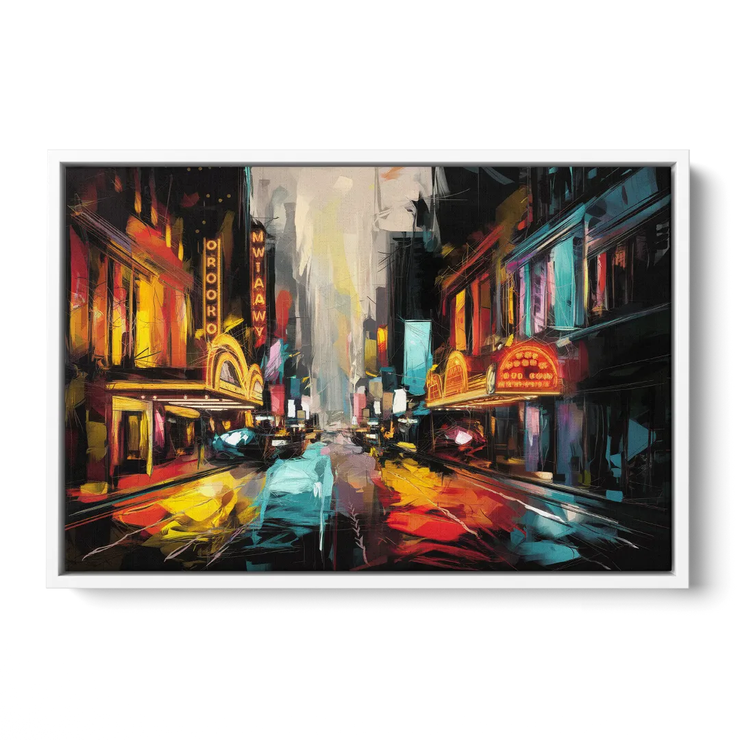 New York City Broadway Lights - White Frame Canvas