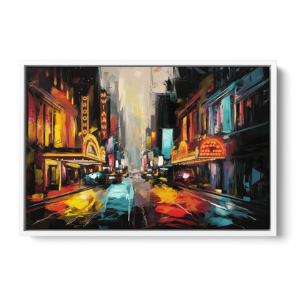 New York City Broadway Lights - White Frame Canvas