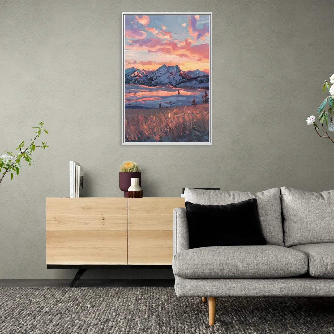 Bozeman Sunset Horizon - Living Room White Frame Canvas
