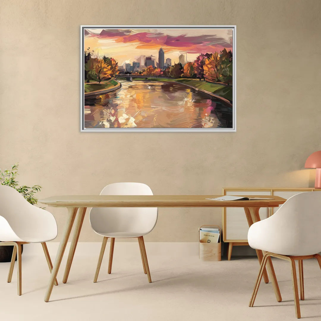 Toledo Maumee River Sunset - Living Room White Frame Canvas