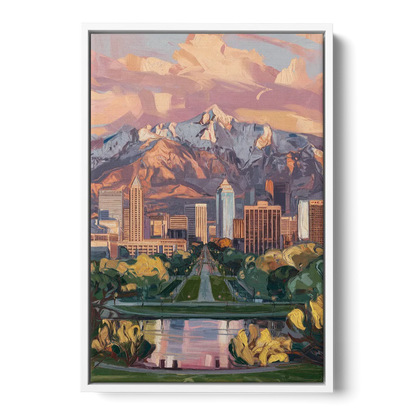 Salt Lake City Urban Landscape - White Frame Canvas
