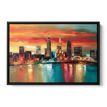 Cleveland Historic Landmarks Watercolor - Black Frame Canvas
