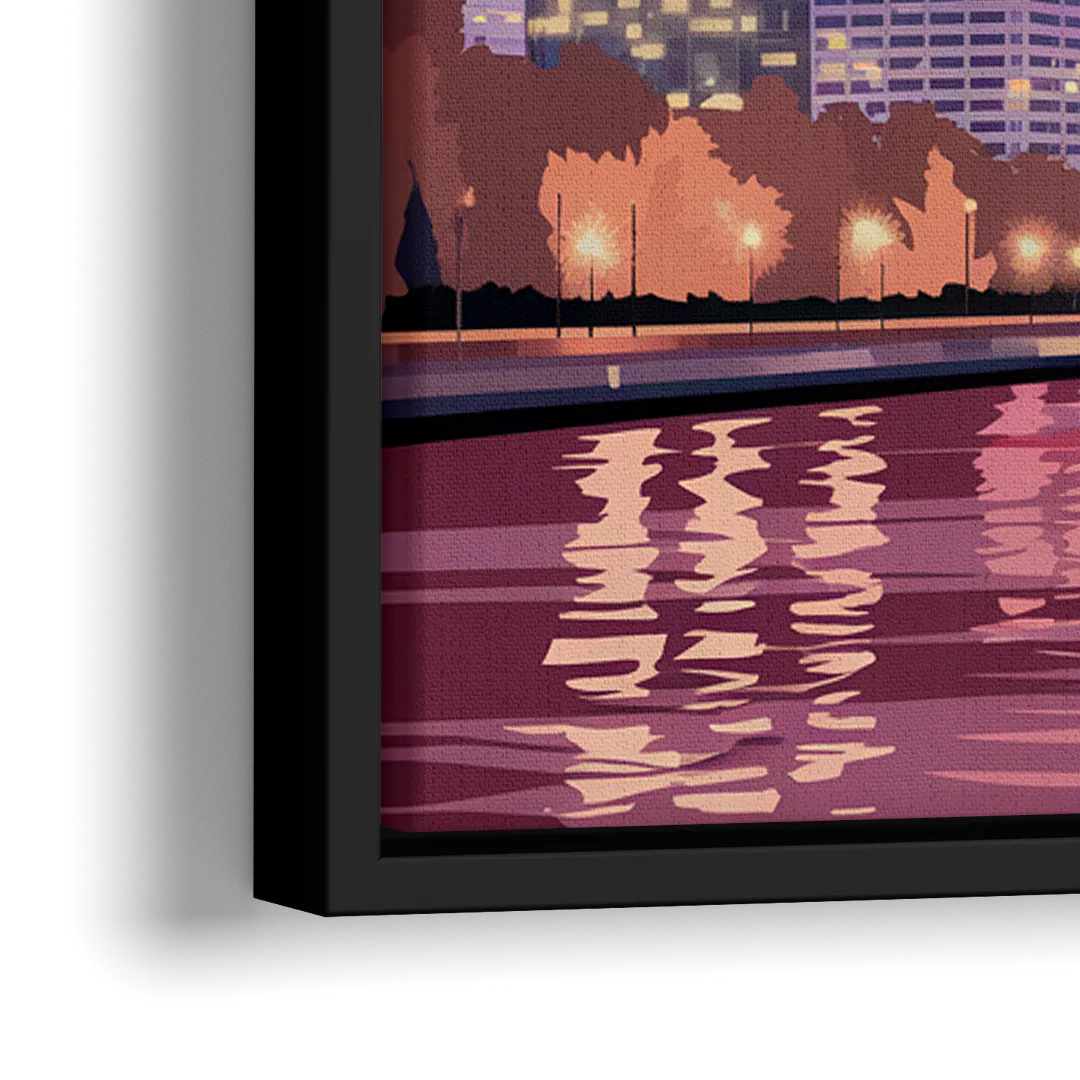 Burlington Skyline At Sunset - Close-Up Black Frame Canvas