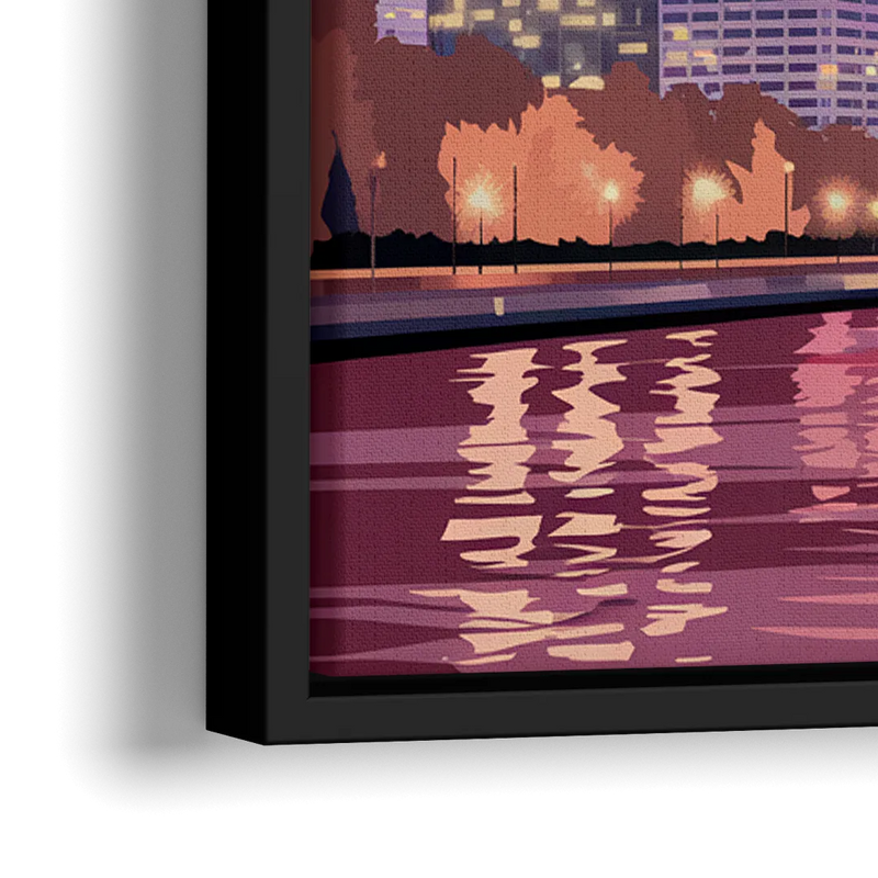 Burlington Skyline At Sunset - Close-Up Black Frame Canvas