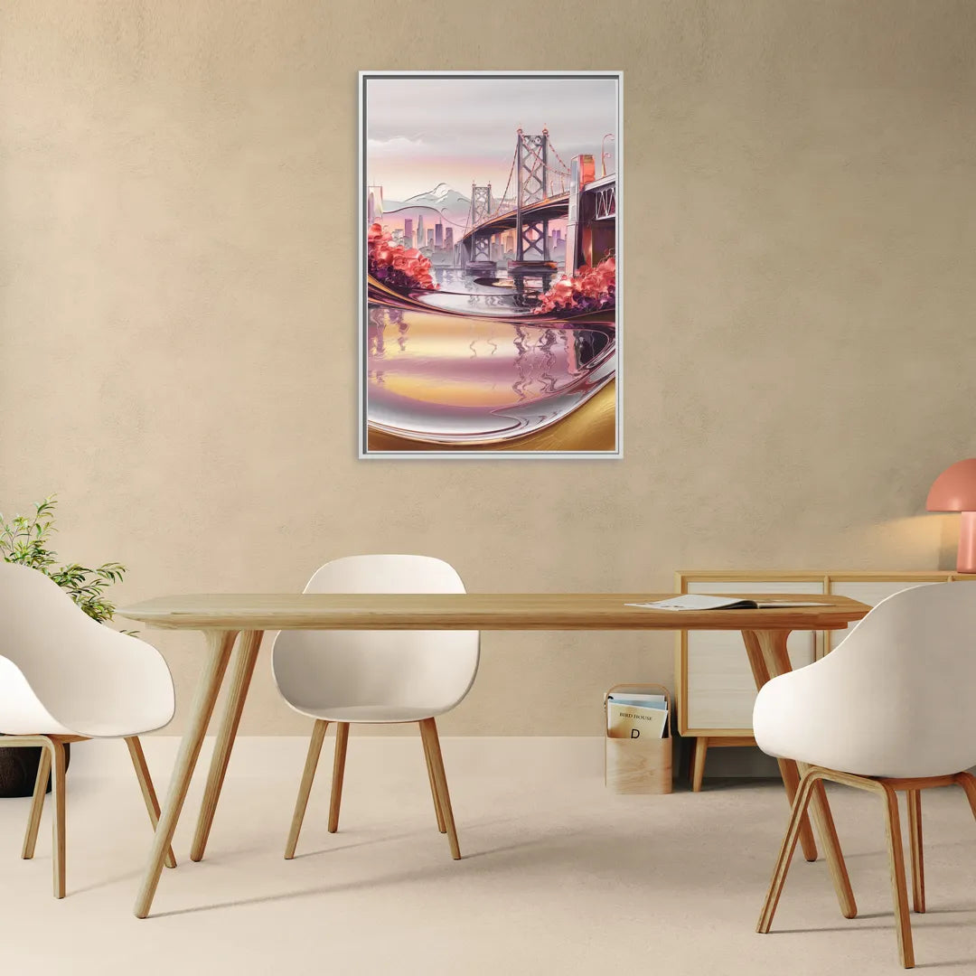 Portland Oregon Bridges - Living Room White Frame Canvas