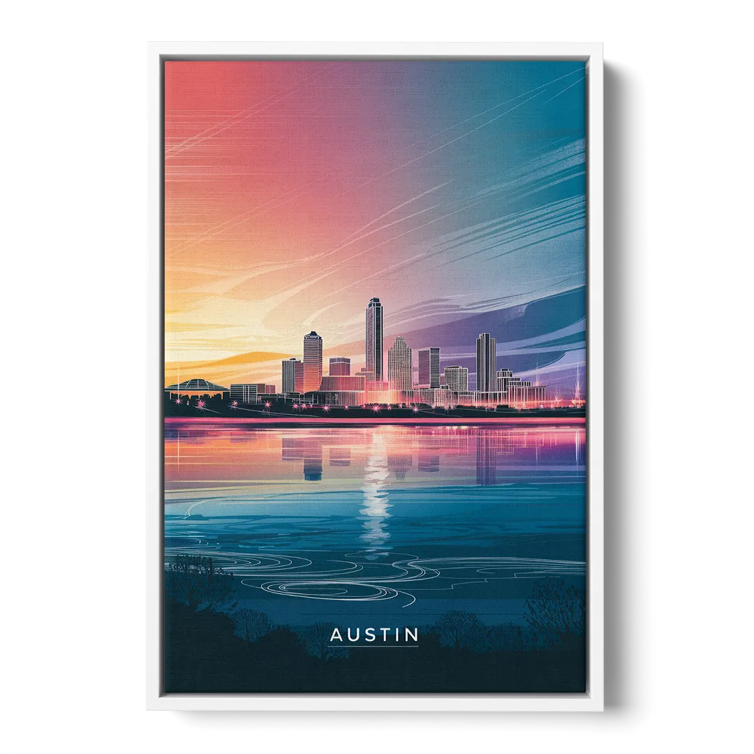 Austin Downtown Vibes Skyline - White Frame Canvas