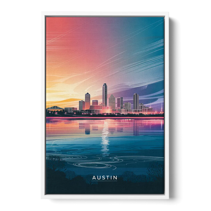 Austin Downtown Vibes Skyline - White Frame Canvas