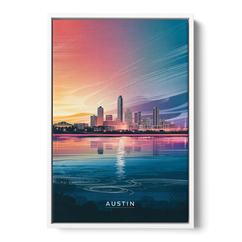 Austin Downtown Vibes Skyline - White Frame Canvas