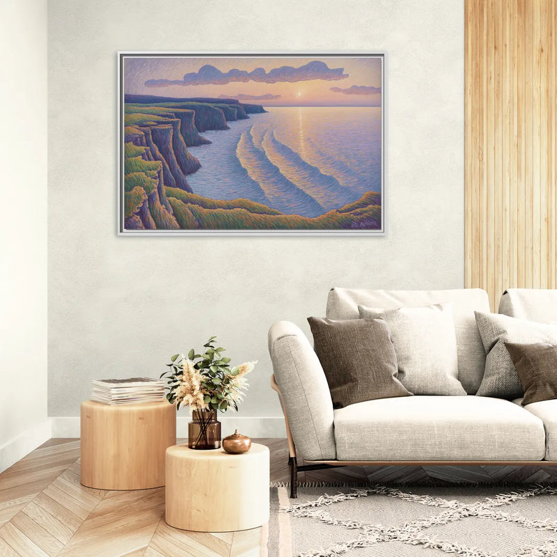 Coastal Cliffs of Newfoundland - Living Room White Frame Canvas