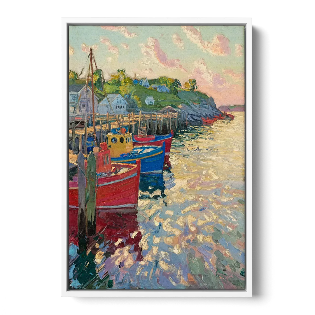 Bar Harbor Lobster Boats Harbor - White Frame Canvas