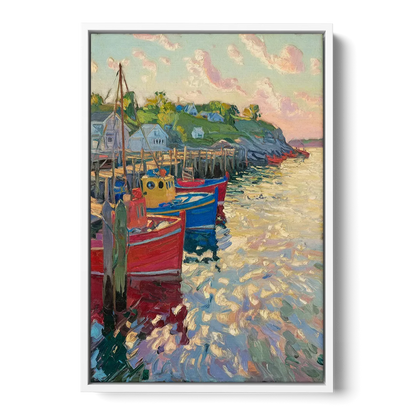 Bar Harbor Lobster Boats Harbor - White Frame Canvas