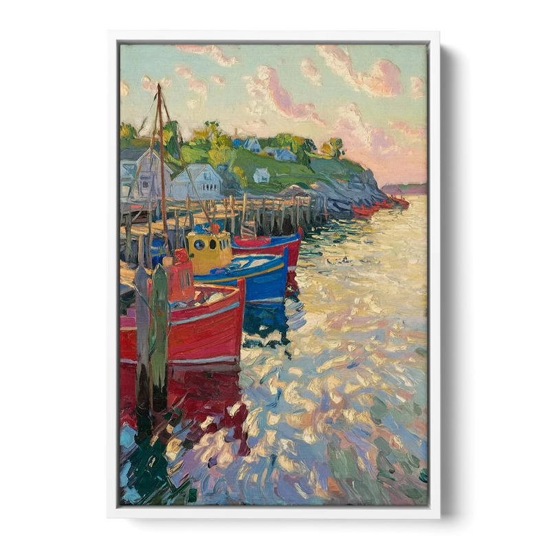 Bar Harbor Lobster Boats Harbor - White Frame Canvas