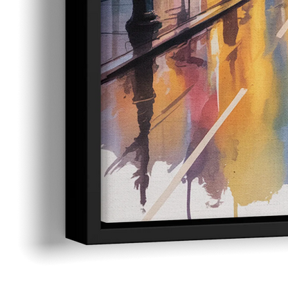 Montreal Evening Street Lights - Close-Up Black Frame Canvas