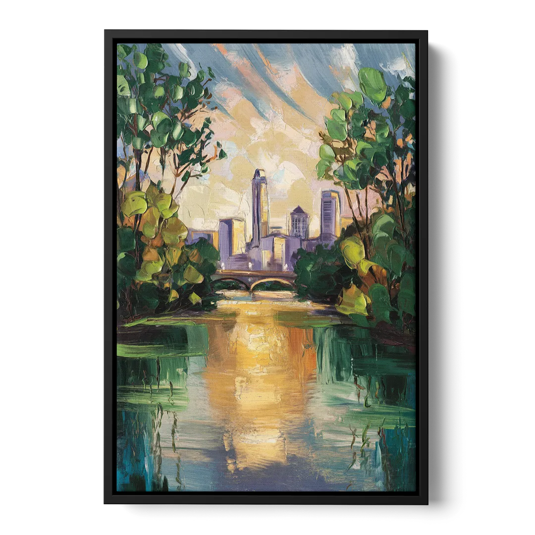 Austin Lady Bird Lake Scene - Black Frame Canvas