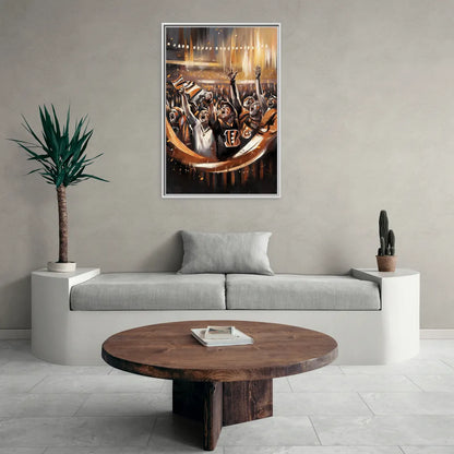 Cincinnati Bengals Fans in Action - Living Room White Frame Canvas