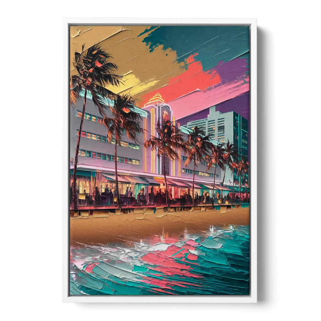 Miami South Beach Charm - White Frame Canvas
