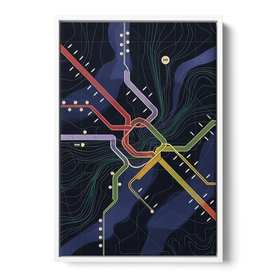 New York City Subway Map - White Frame Canvas
