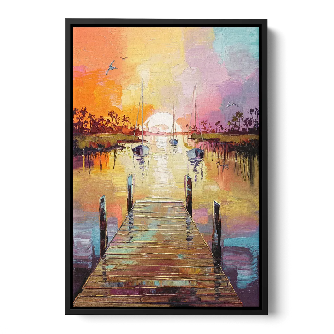 Charleston Harbor at Sunset - Black Frame Canvas