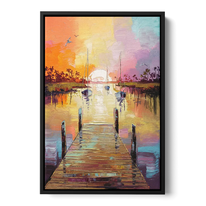 Charleston Harbor at Sunset - Black Frame Canvas