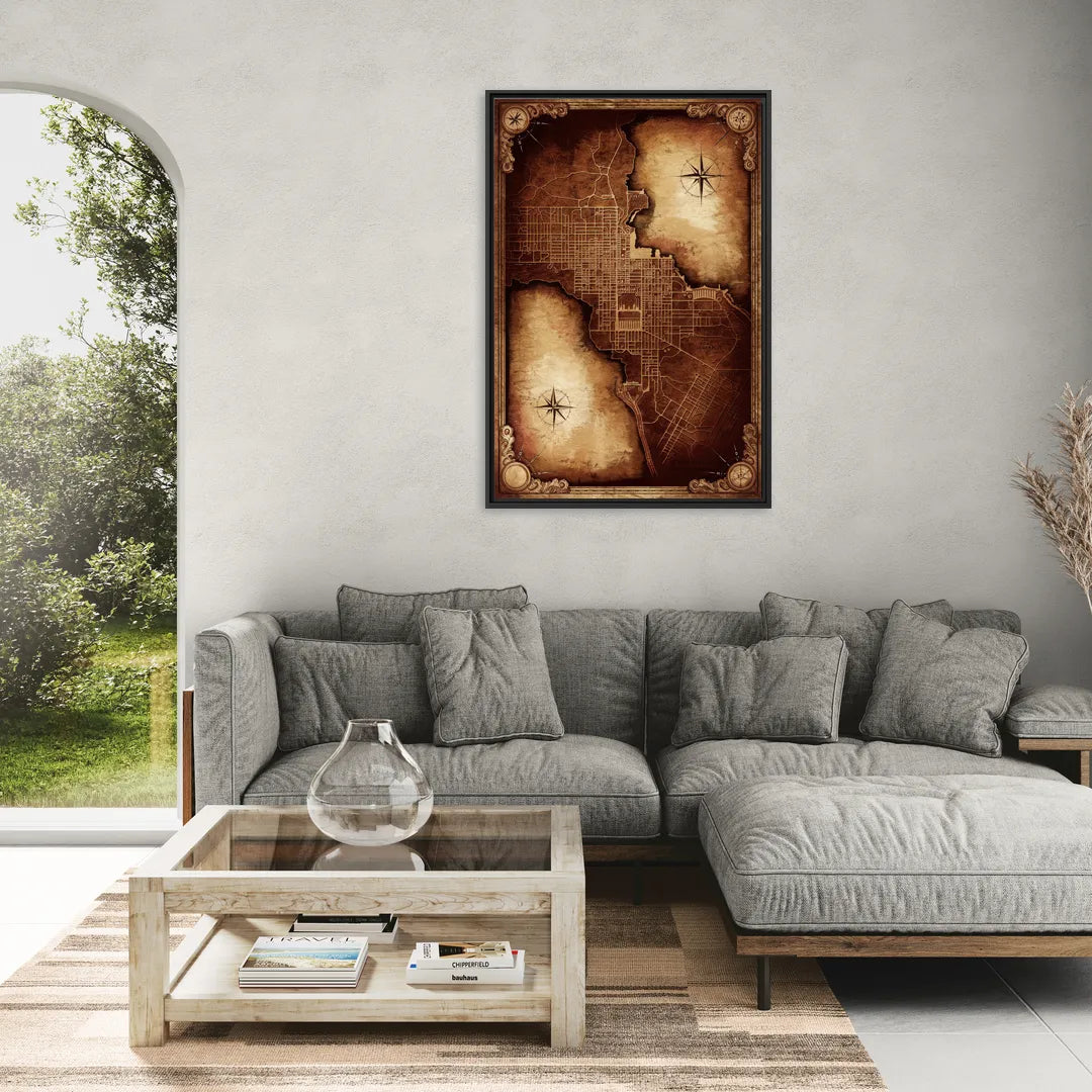 Washington DC Map Vintage - Living Room Black Frame Canvas