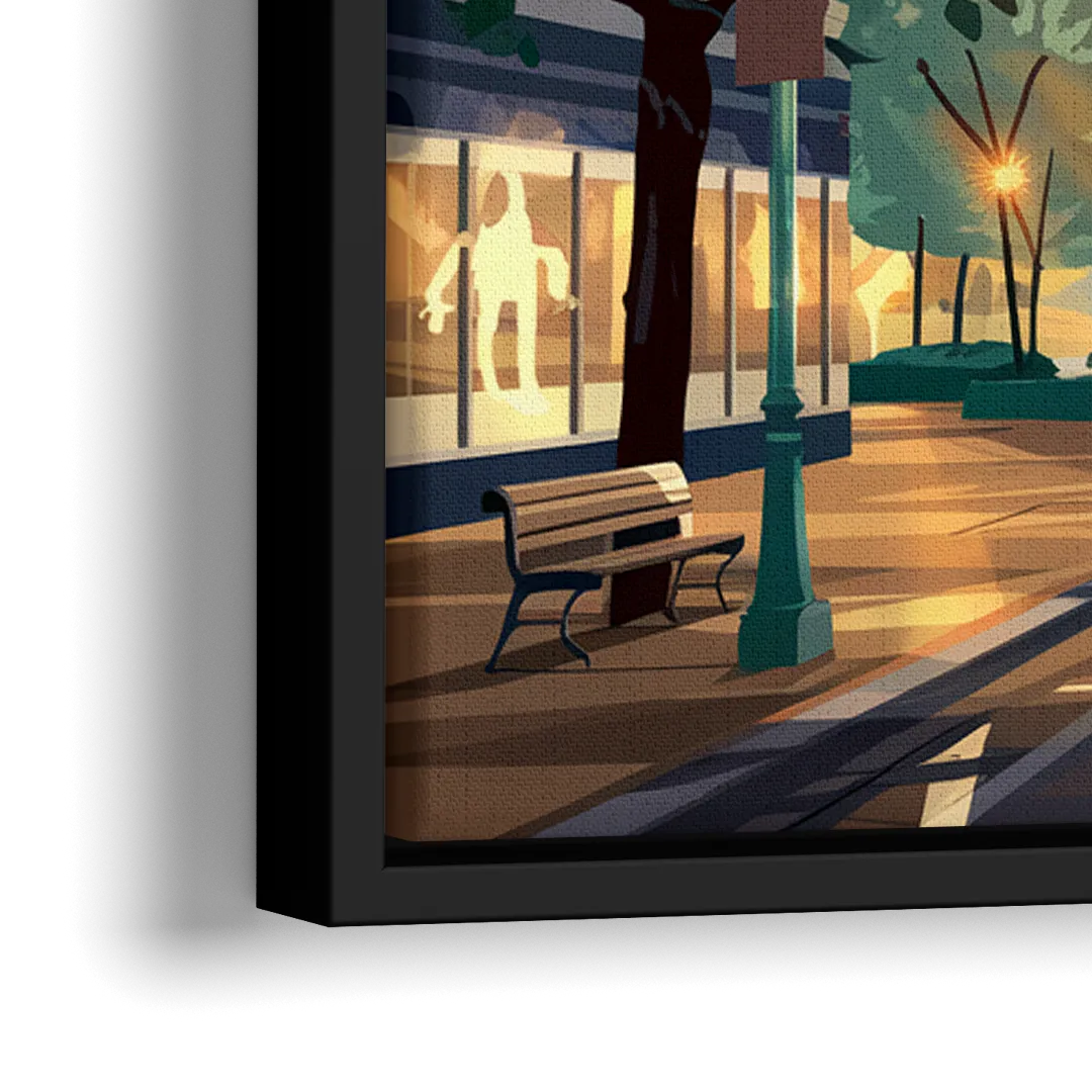 Eugene Cityscape Downtown - Close-Up Black Frame Canvas